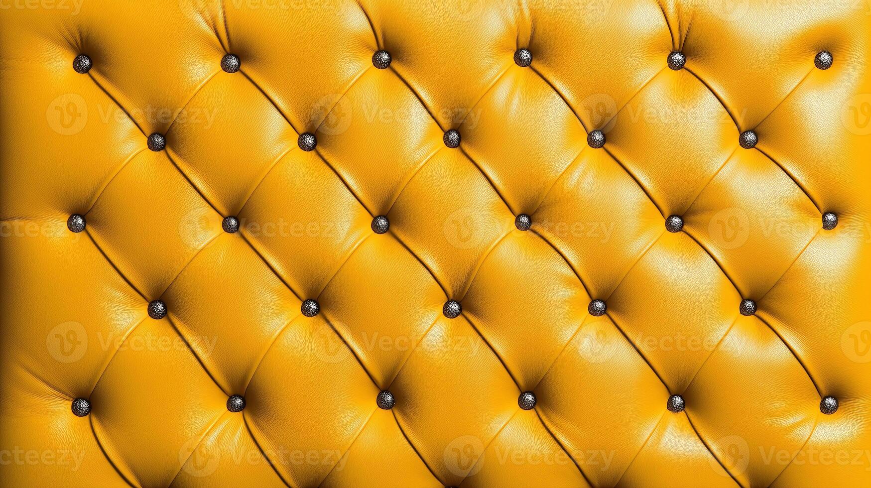 Yellow leather upholstery with tufted buttons, showcasing a rich and sophisticated texture. photo