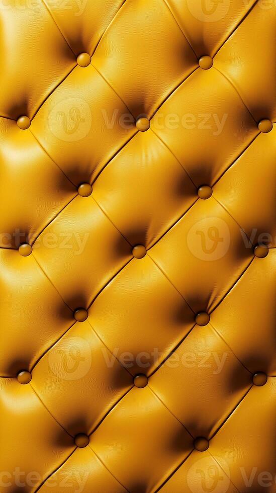 Yellow leather upholstery with luxurious buttons, featuring a sophisticated and elegant tufted texture. photo
