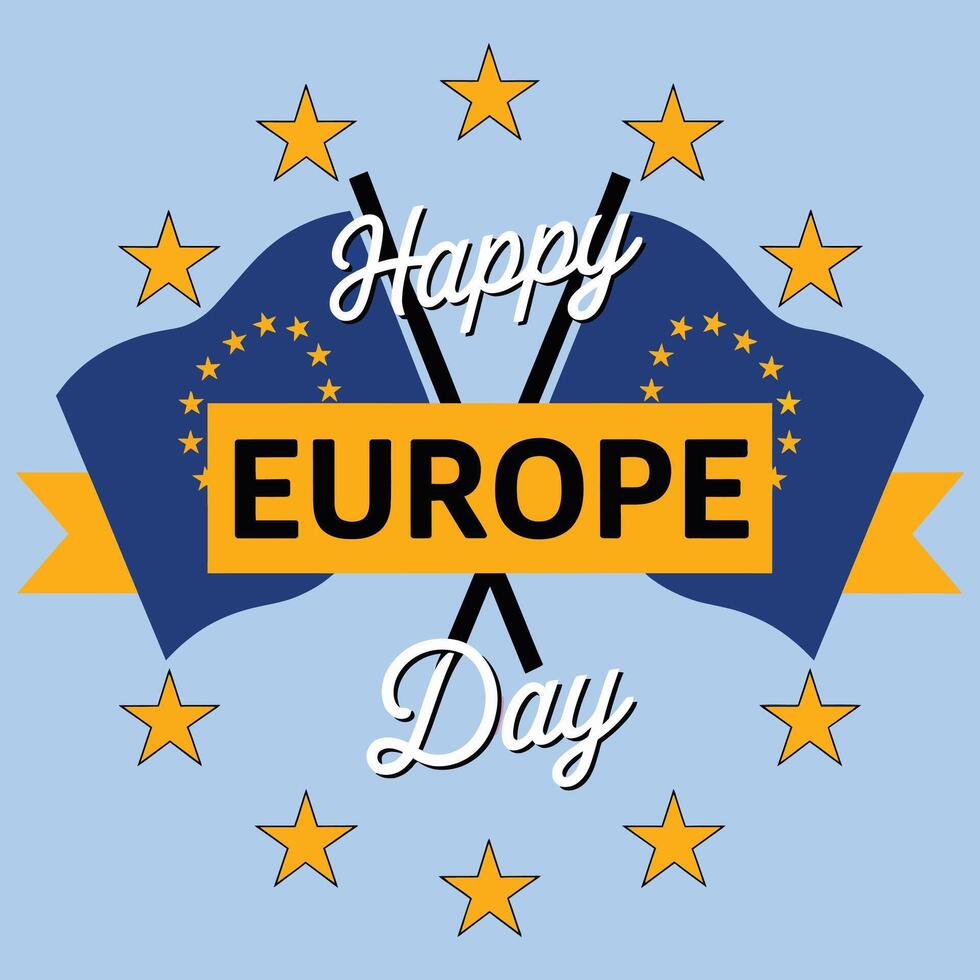 European union flag with stars and text happy europe day illustration vector