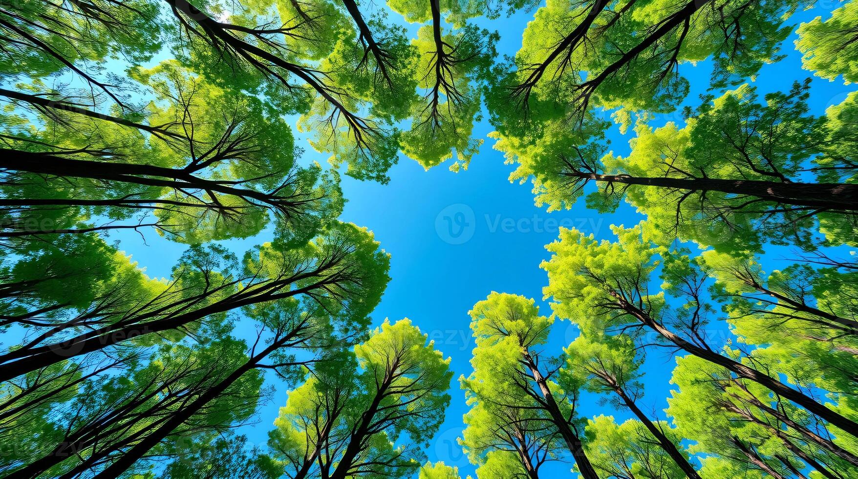 The view from the ground up looking up at the trees photo
