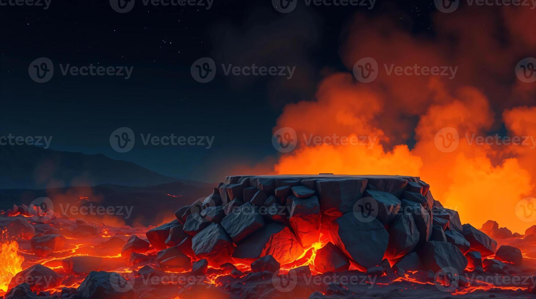 An image of a volcano with lava and rocks photo