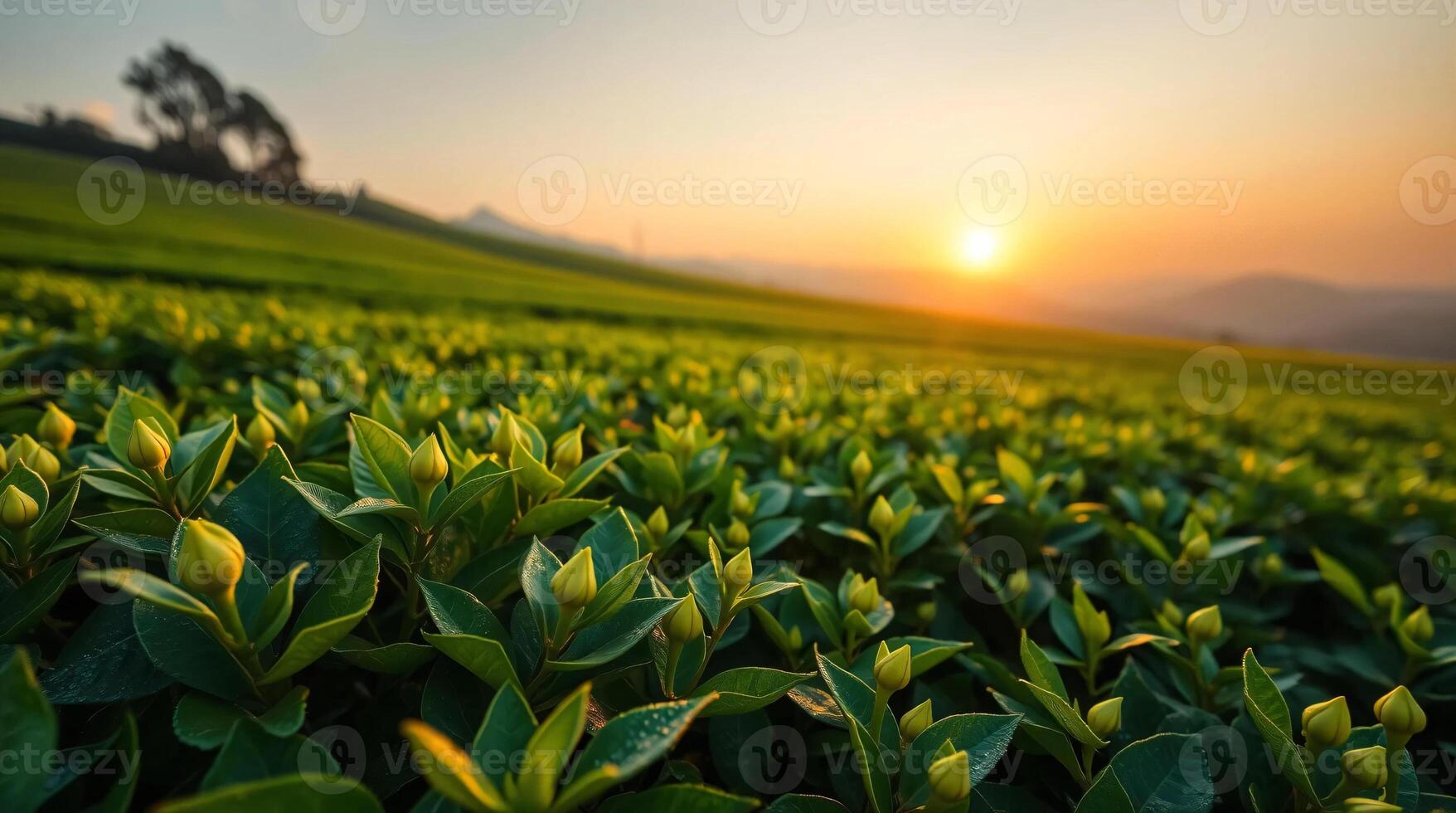 Tea plantation at sunrise photo