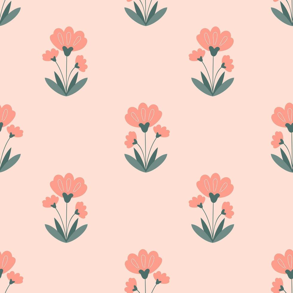 Seamless pattern with flowers and leaves. Simple floral background in pastel colors vector