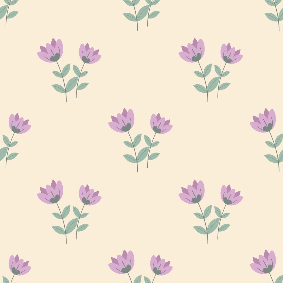 Seamless pattern with flowers and leaves. Simple floral background in pastel colors, wallpaper. vector