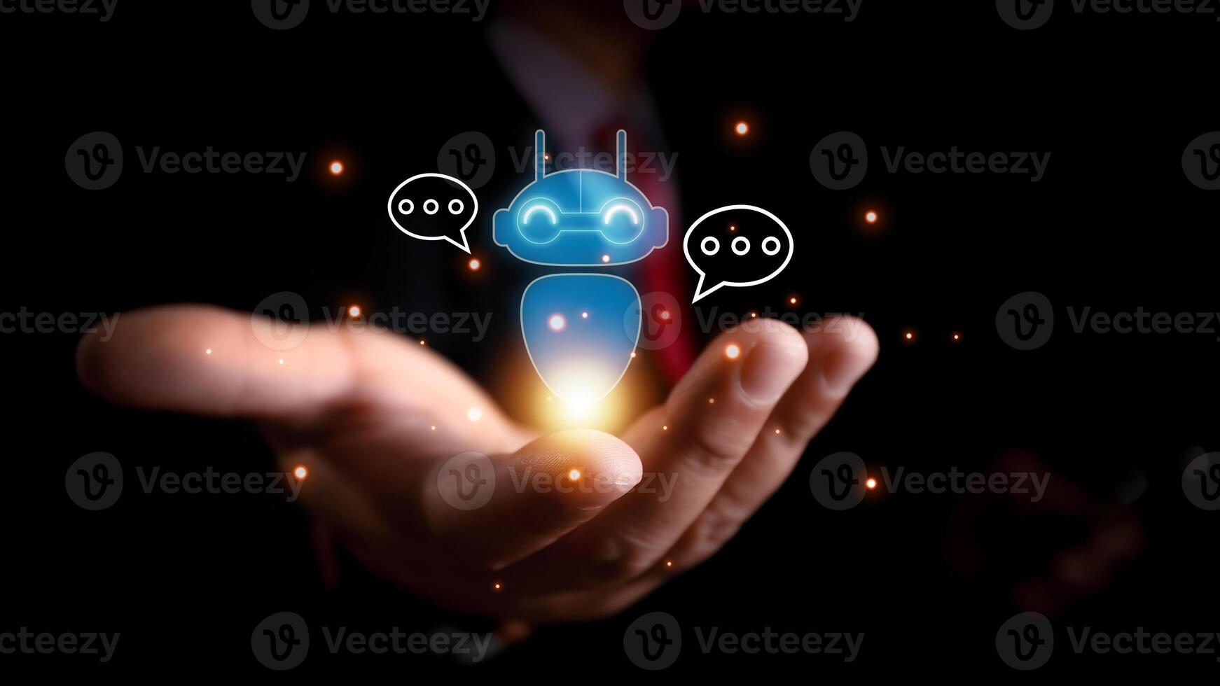 AI generates business communication and the development of chatbot digital technology, Artificial intelligence open for chat customers, concept of command prompt information, smart robot conversation photo