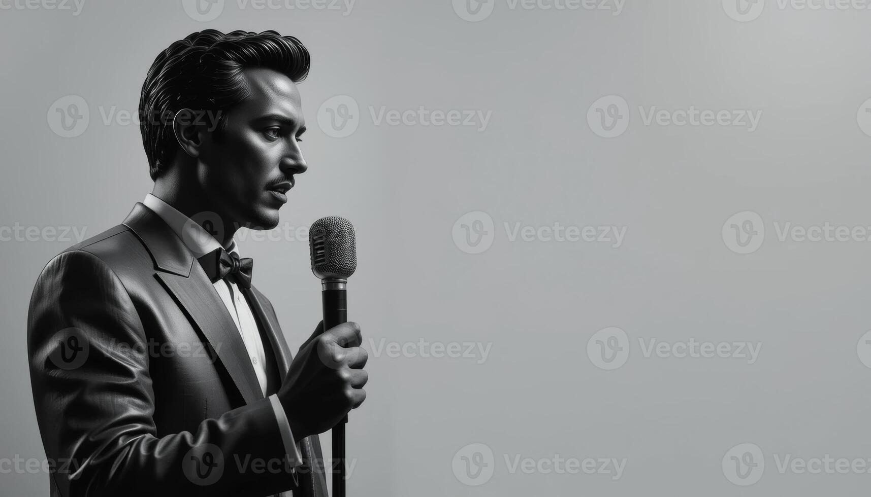 Vintage man Jazz Singer with Microphone - Retro Style Illustration with Copy Space photo