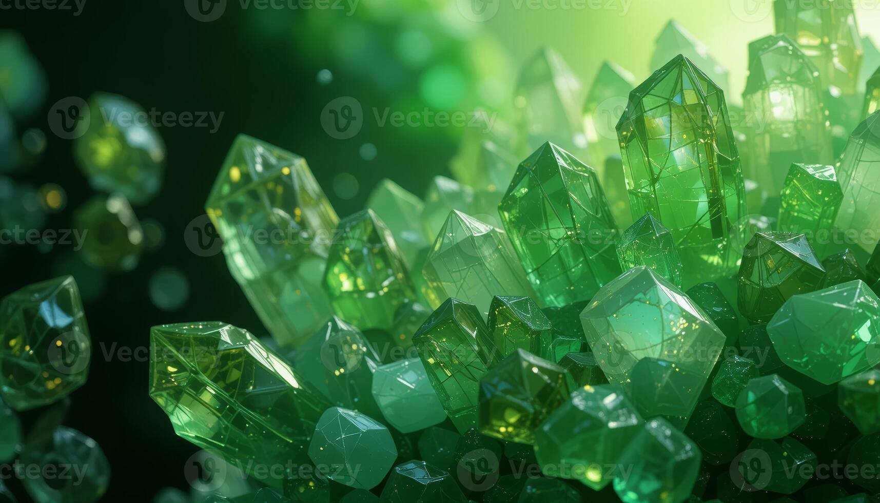 Glowing green Crystals and Colorful Gemstones horizontal photo