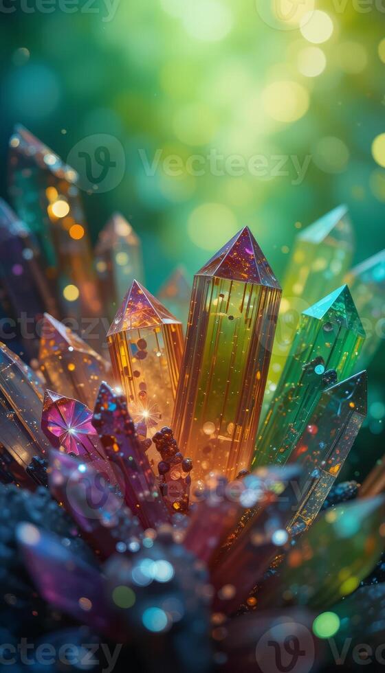 Shimmering Multicolored Crystals and Gemstones vertical glow photo