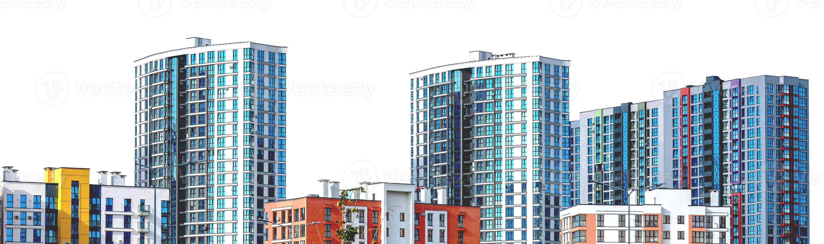 Modern high-rise condominium building in downtown city. Residential property with a sleek facade, photo