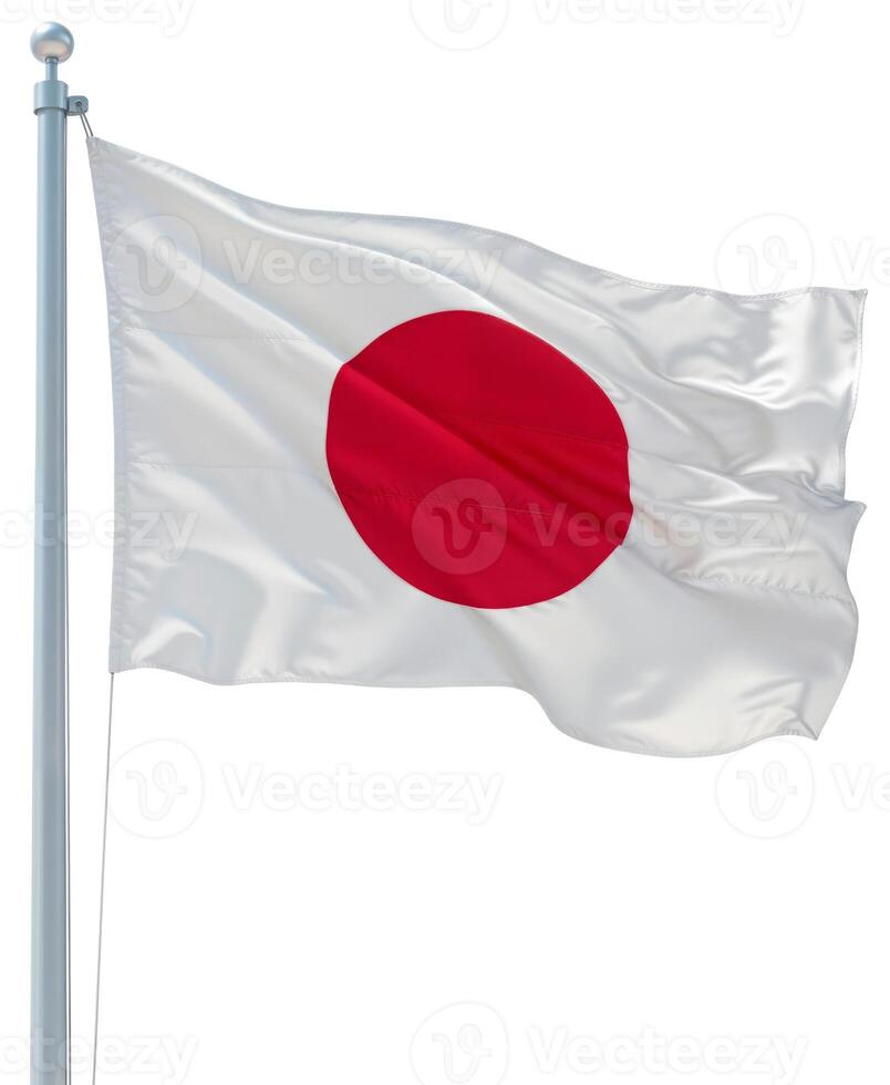 Flag of Japan waving on a flagpole isolated on white background photo