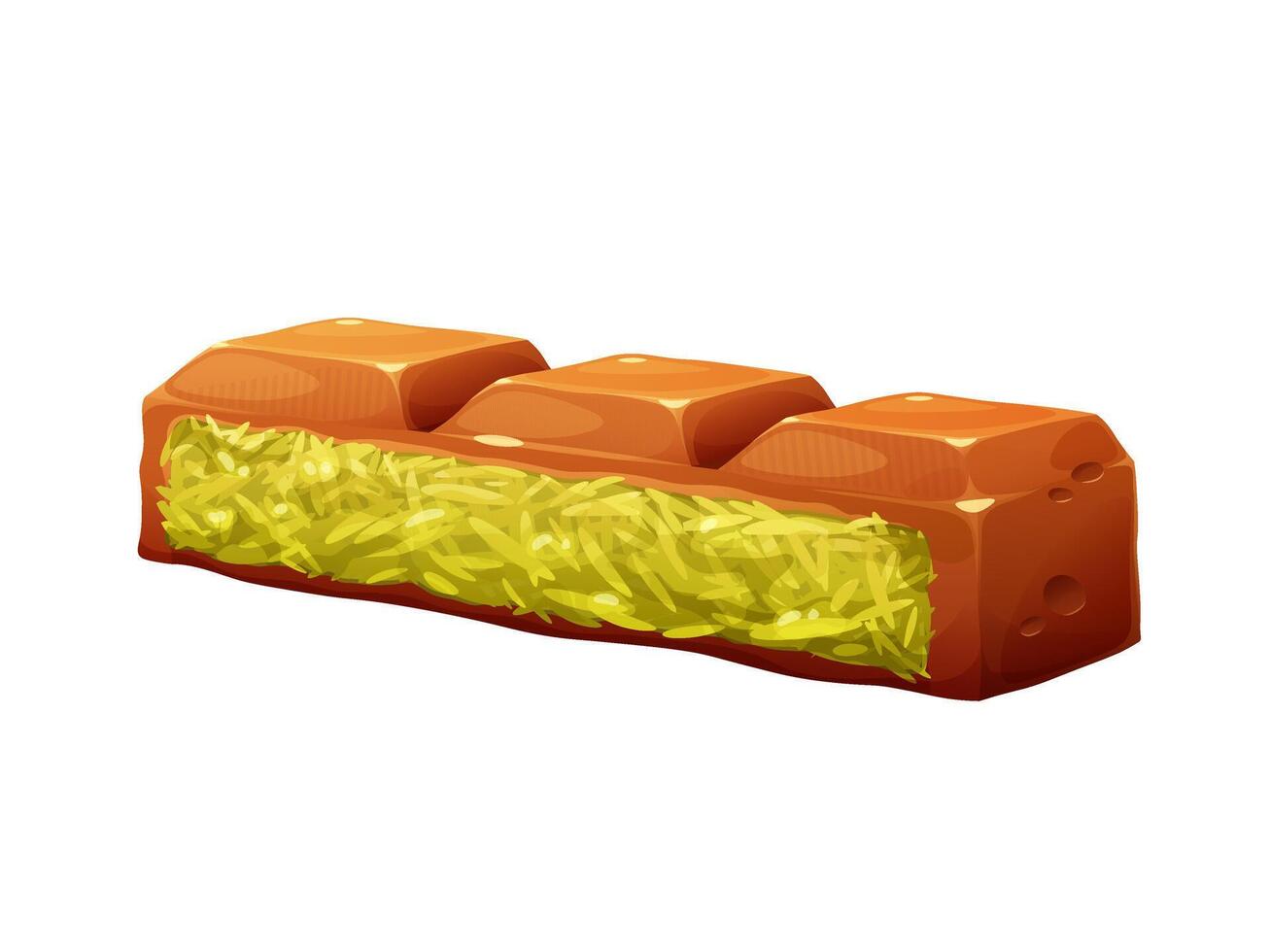 Dubai Pistachio Chocolate. Milk chocolate with filling of pistachio paste and kadaif pastry. Oriental trending sweet. illustration isolated vector