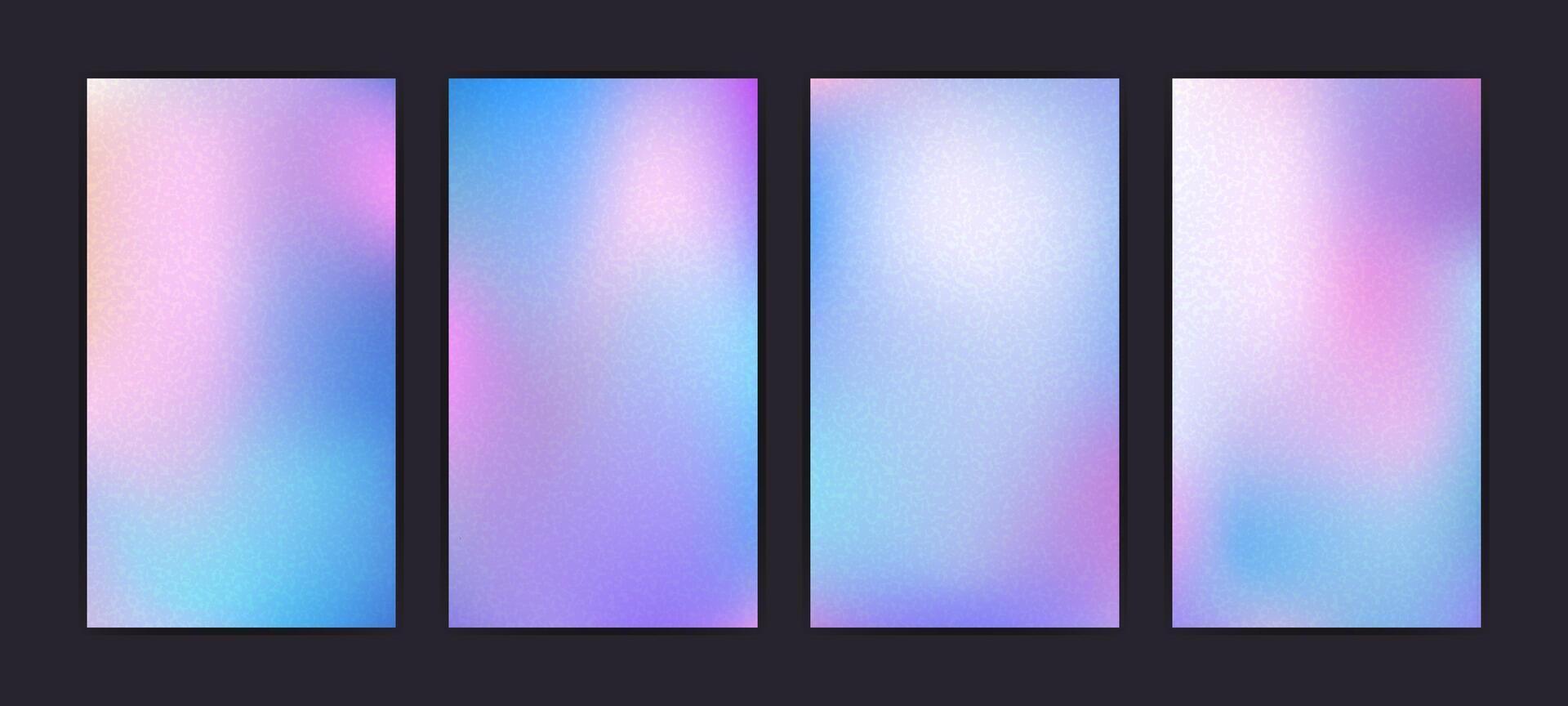 Set of abstract holographic backgrounds. Mesh gradient, soft gradient in purple, pink and blue. gradient with blur effect vector