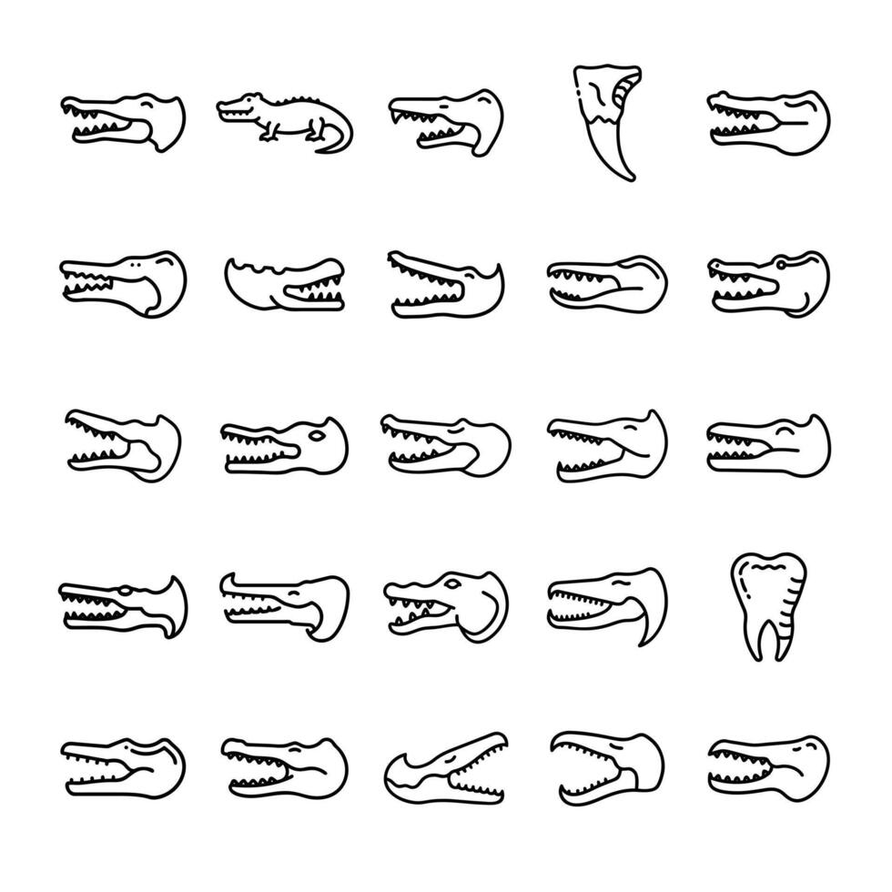 Crocodile skull icon set vector