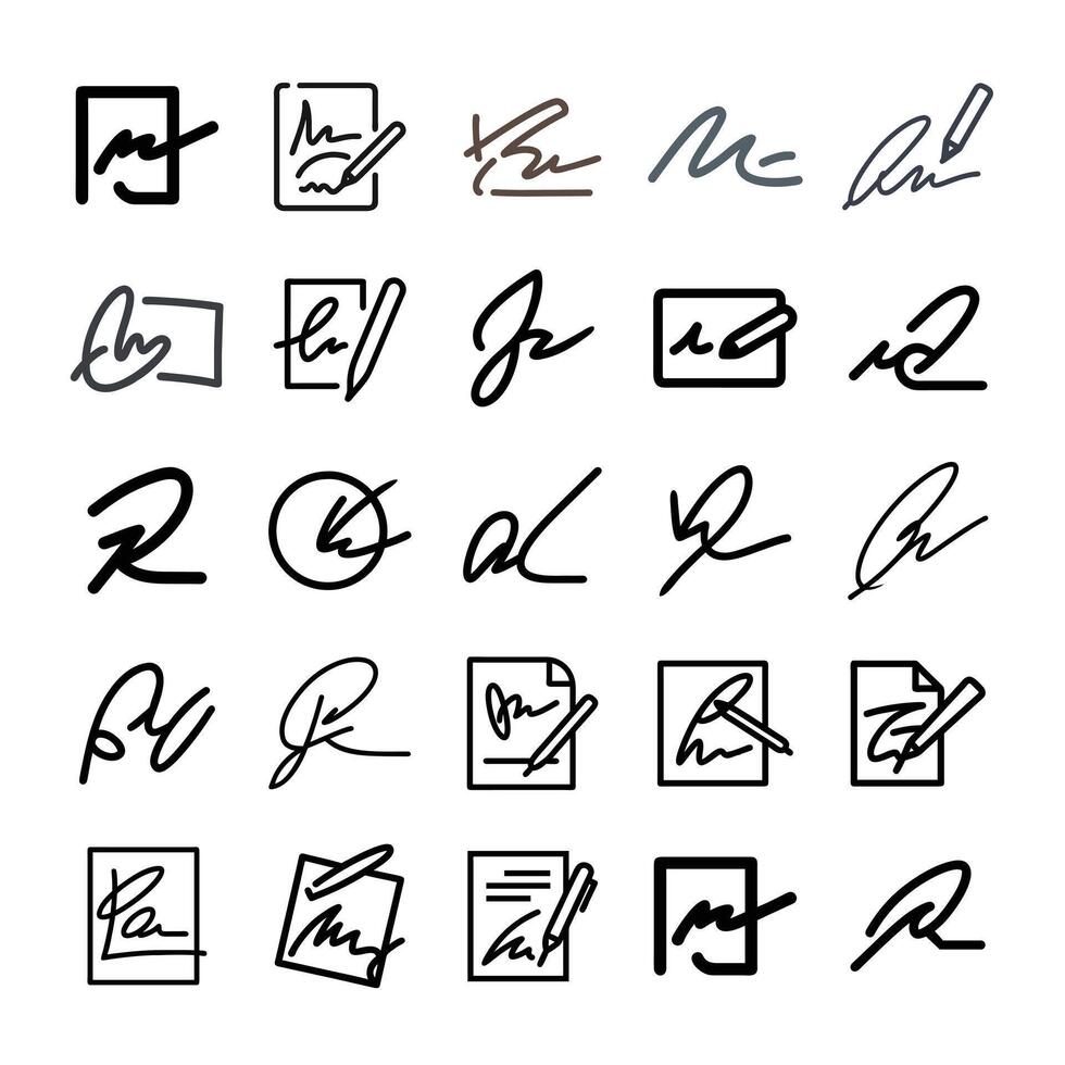 Signature icon set sticker vector