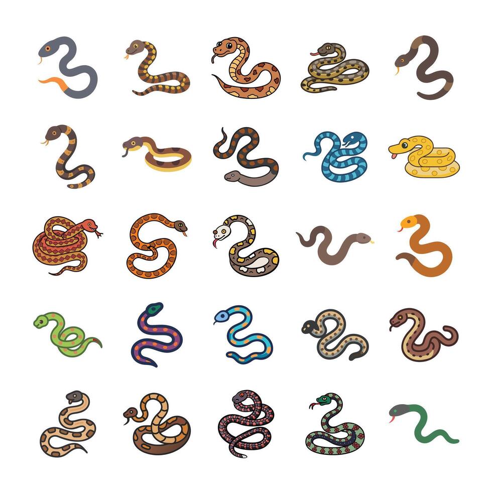 Flat snake icon set vector