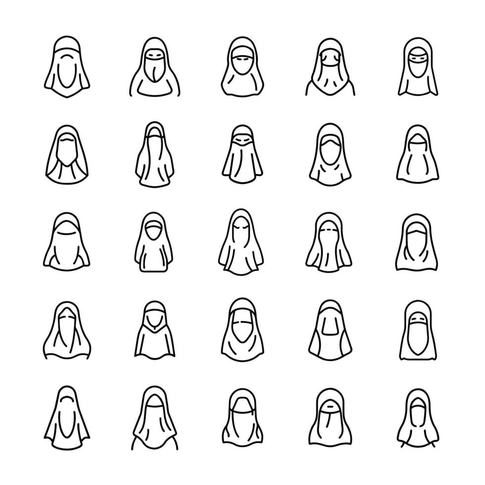 Drawing abaya icon set vector
