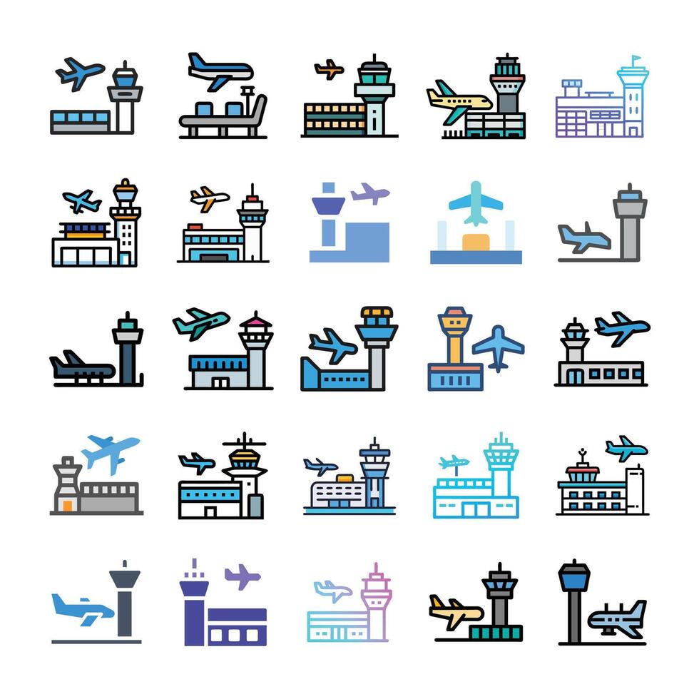 Flat airport icon set vector