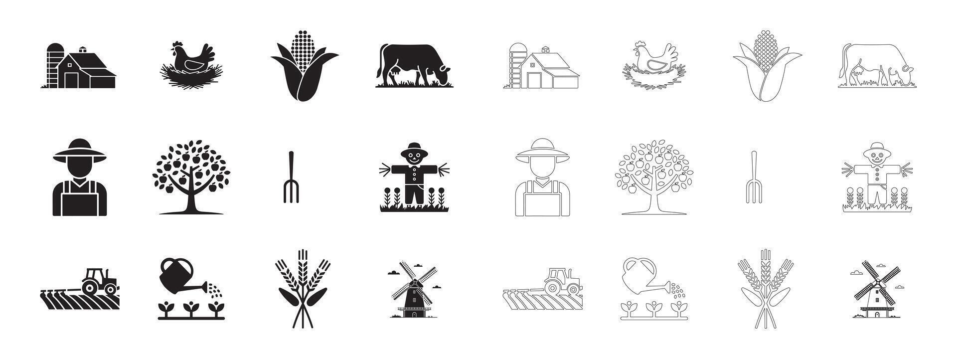 Bold and Simple Farm Icons for Web and App Interfaces vector