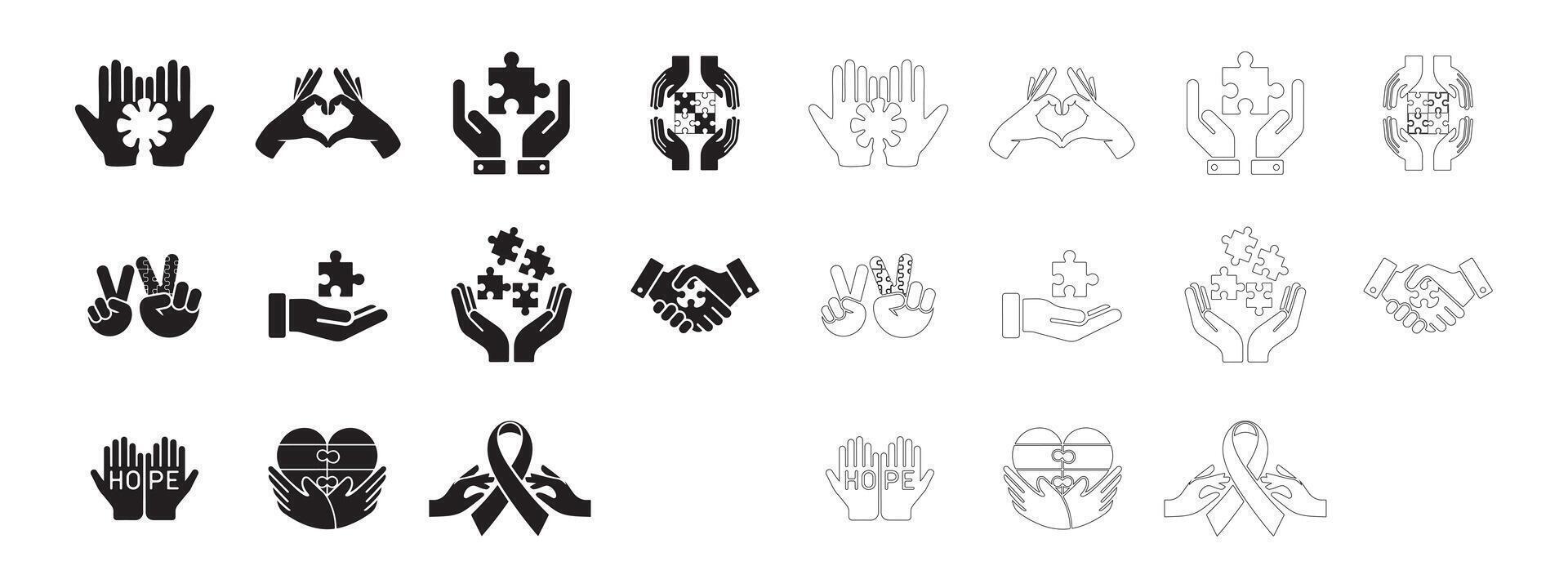 Bold and Simple Hand and Heart Icons for Web and Apps vector