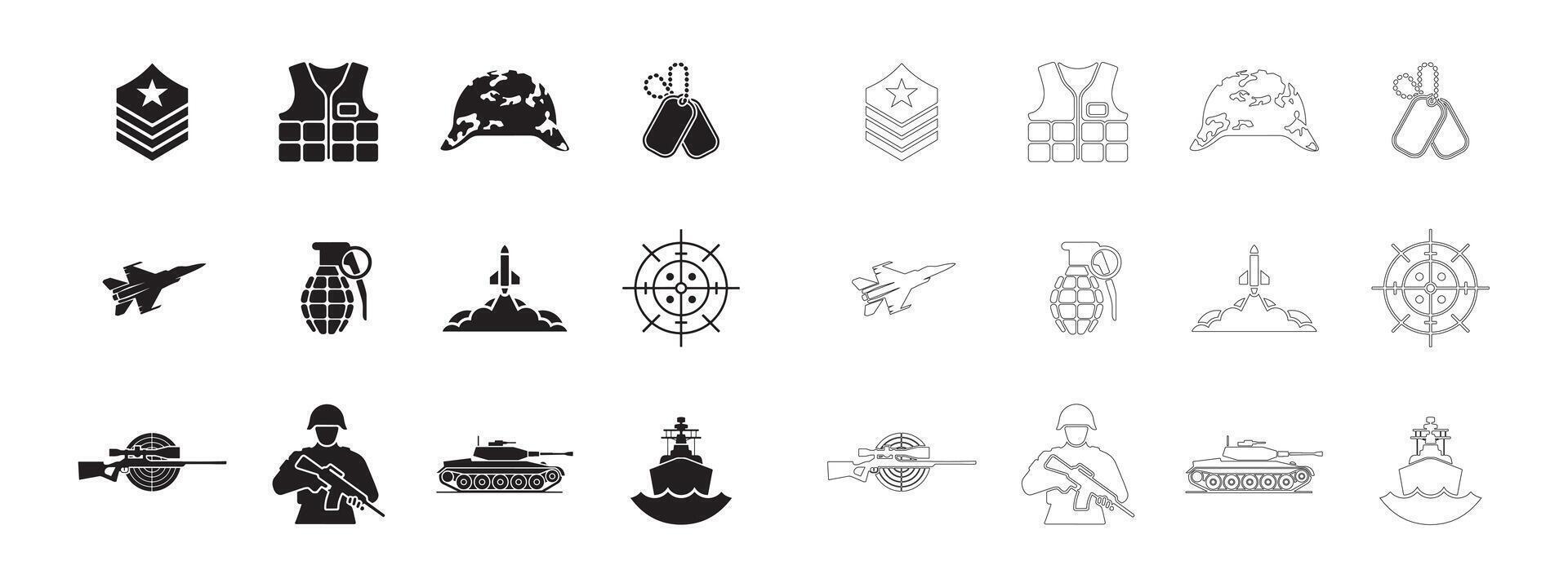 Essential Defense and Security Icons in a Sleek Outline Style vector