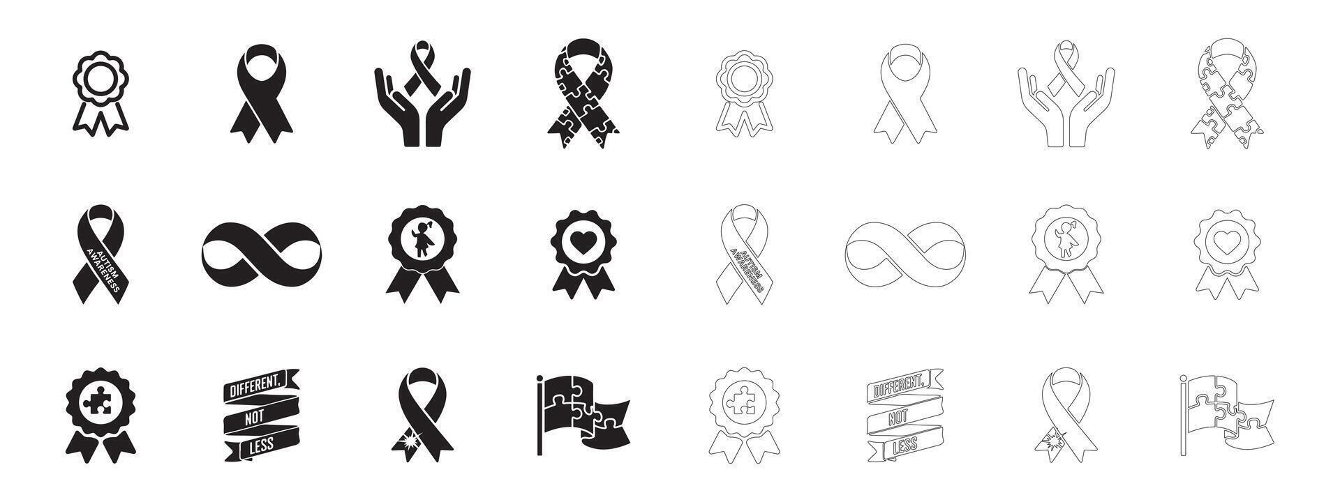 Autism Awareness Ribbon icons set. vector