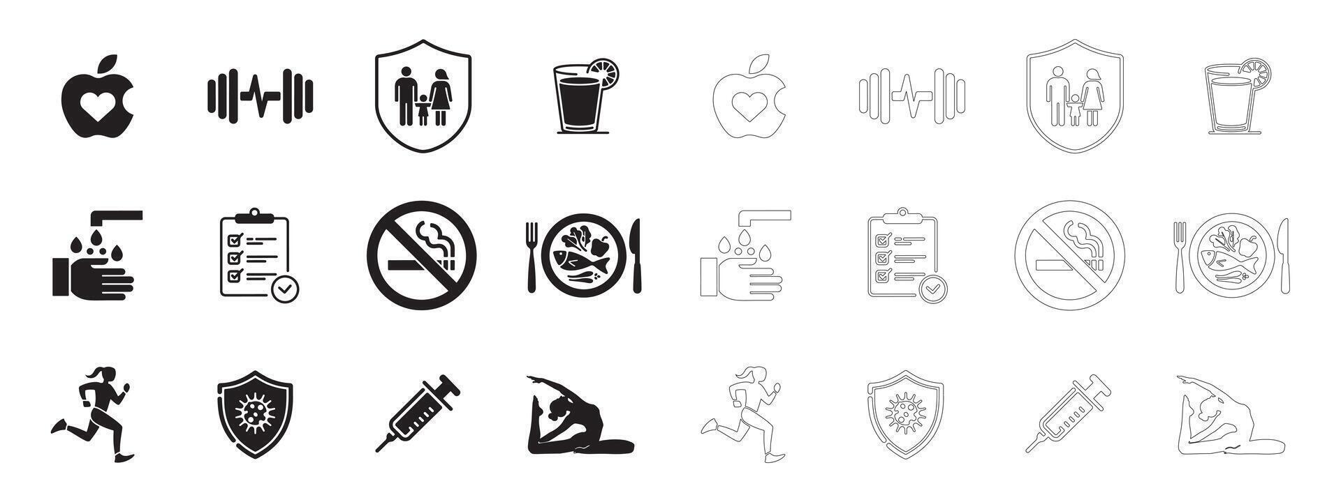 Clean Healthy Lifestyle and Disease Prevention Icons for Digital Use vector