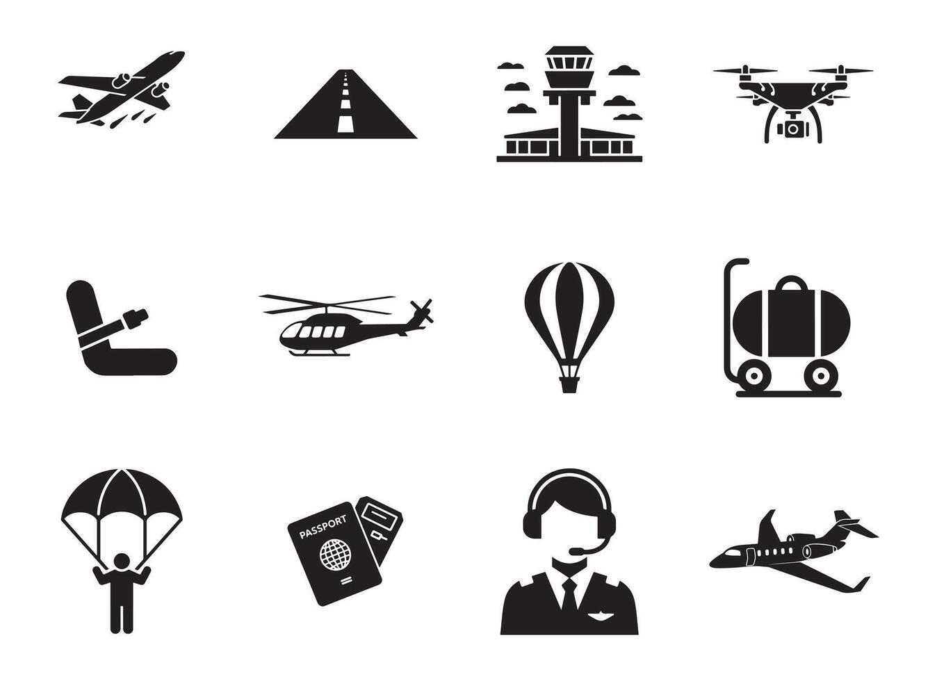 Sleek Aviation and Air Travel Icons for Digital and Print Designs vector