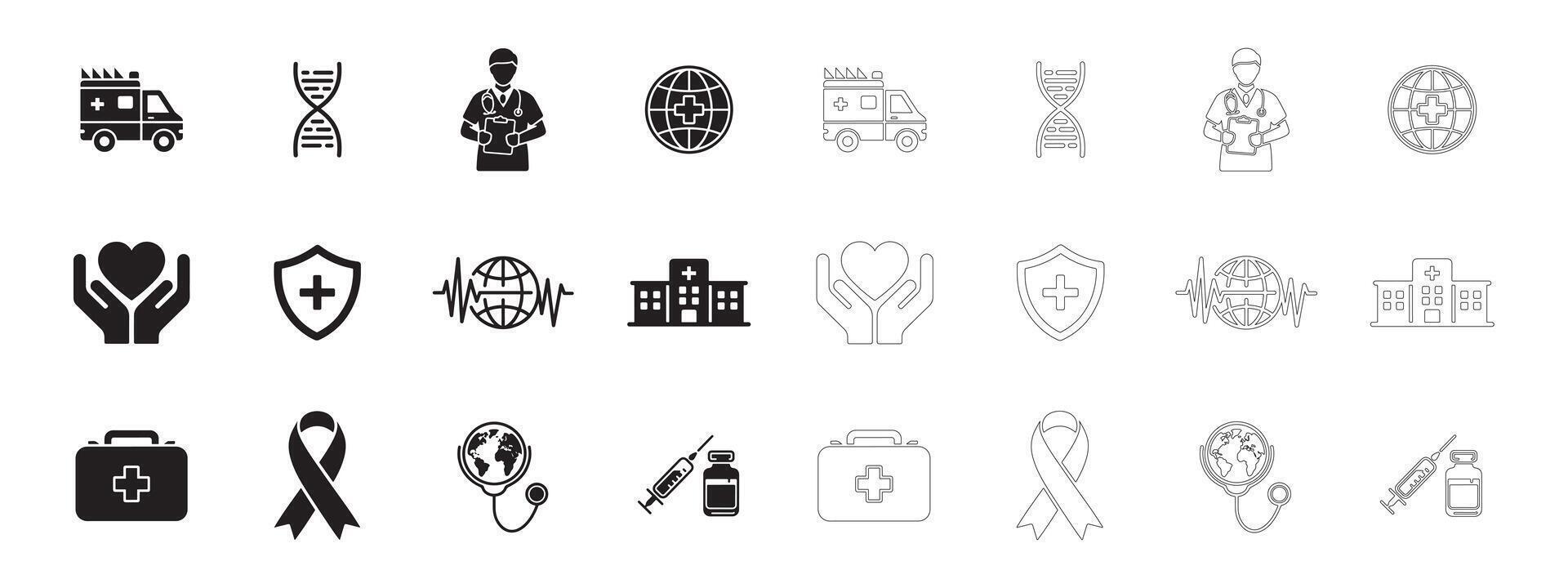 Bold and Simple Healthcare Icons for Web and App Interfaces vector