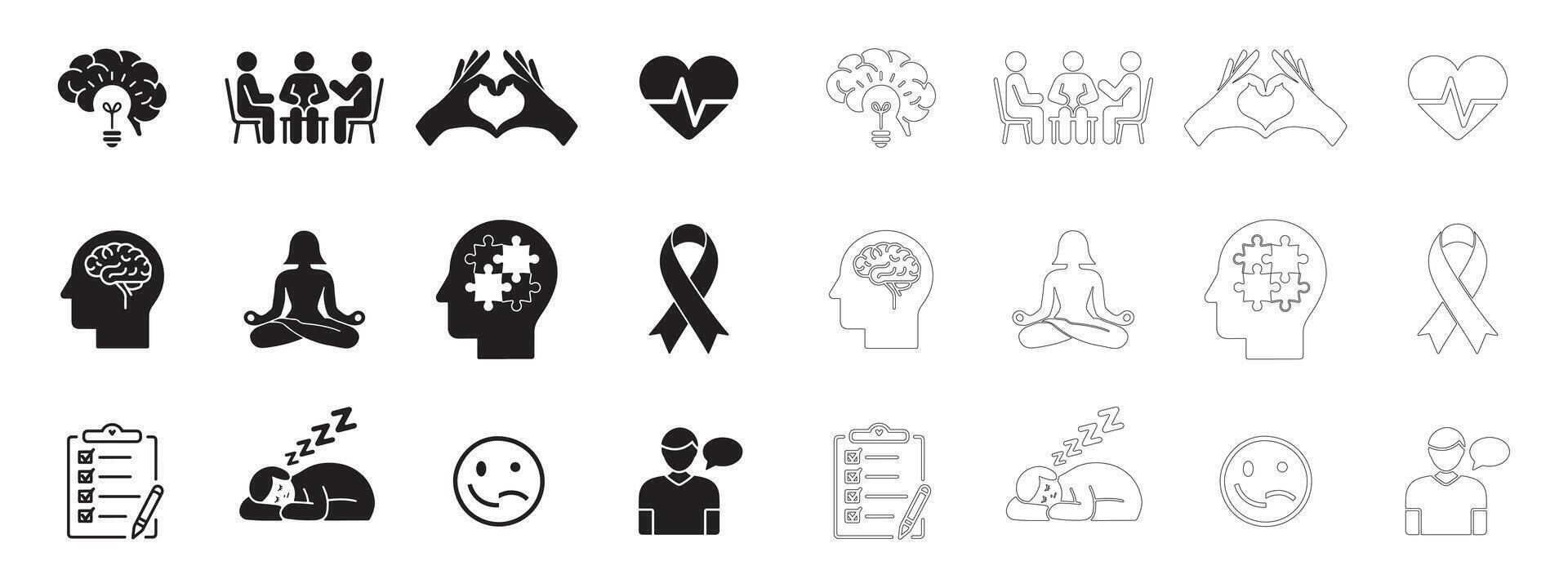Clean Mental Health and Wellbeing Icons for Digital Use vector