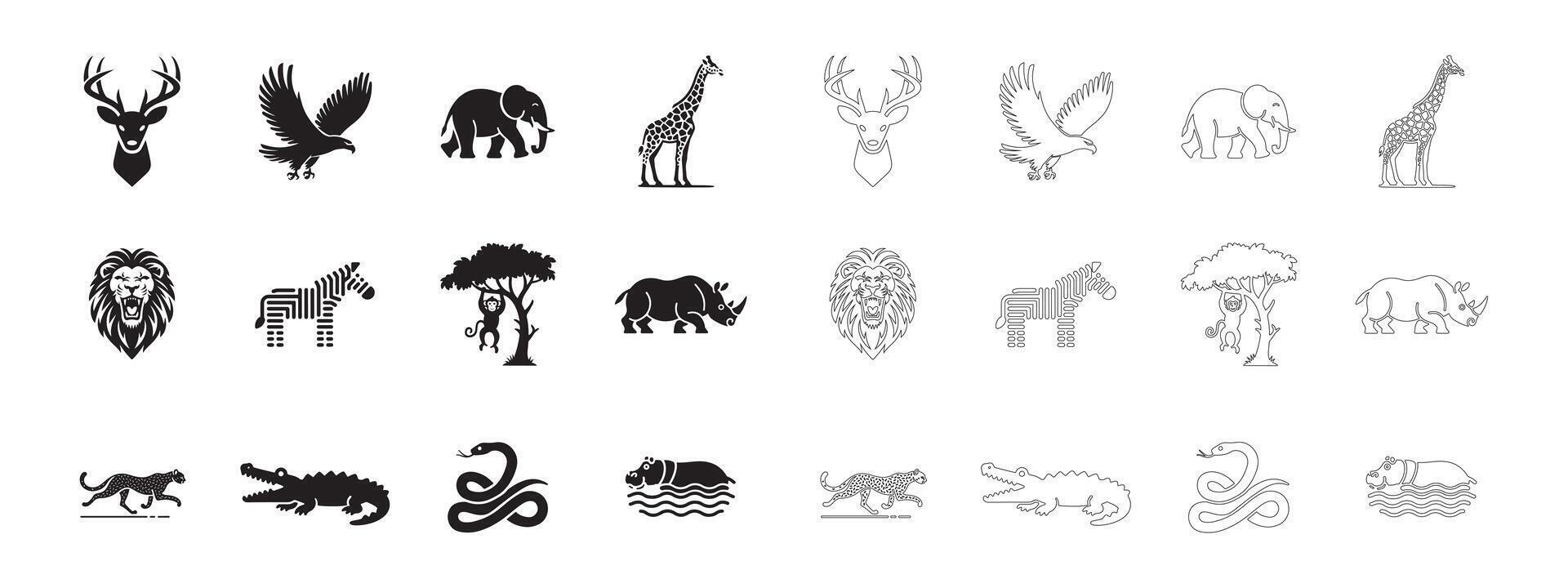 Bold and Simple Animal Icons for Web and App Interfaces vector