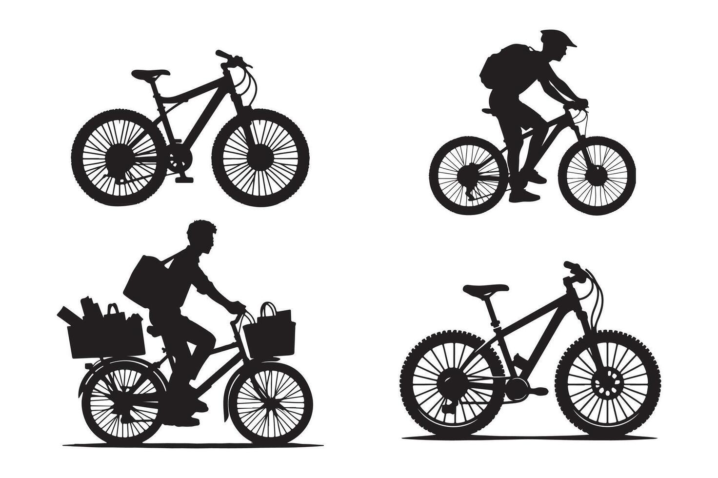 Man and Bicycle Graphic Black Silhouette on White Background vector