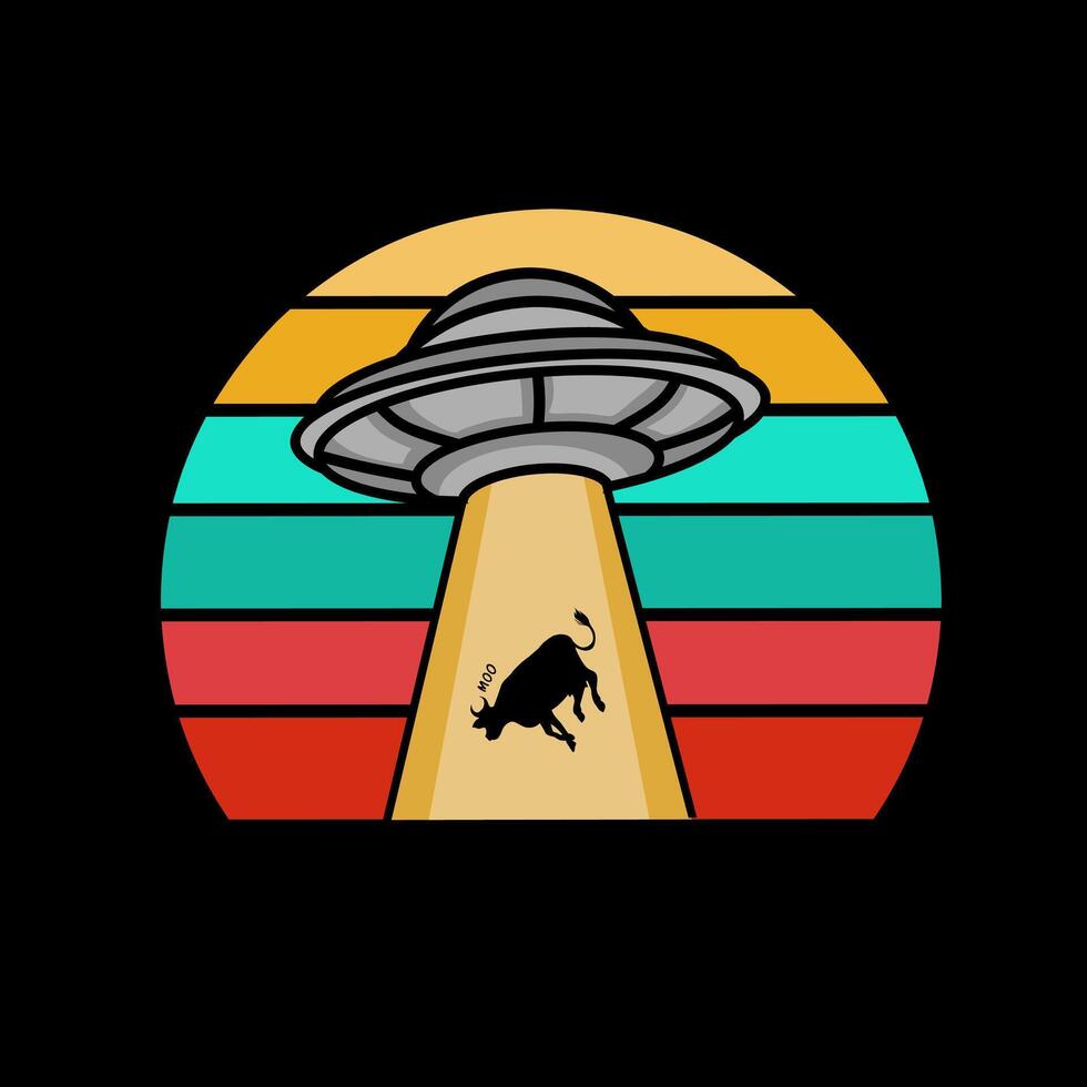 UFO Stealing a Cow From Farmer Perfect for Print, Apparel, etc vector