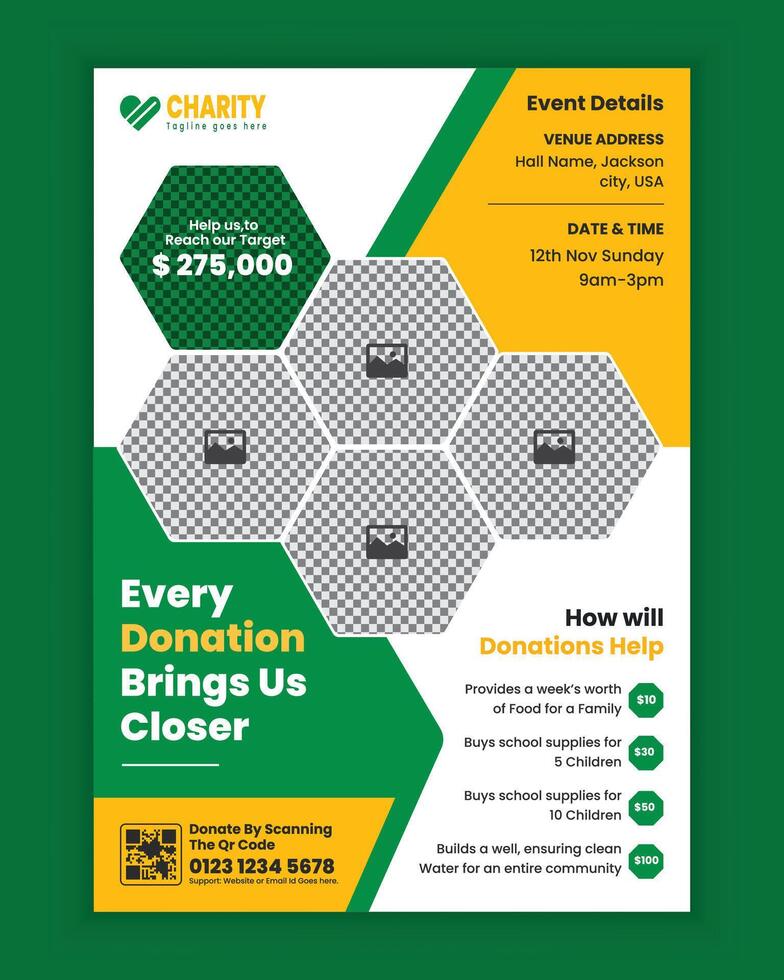 Charity activities poster and flyer design template vector