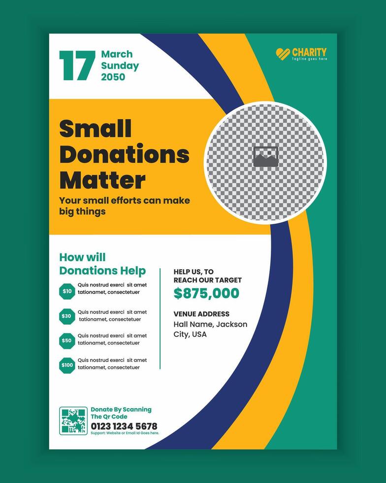 charity donation poster or Charity fundraiser poster, leaflet design template vector
