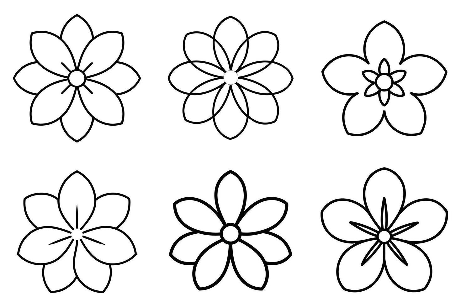Six Simple Line Art Geranium Flower Icons vector