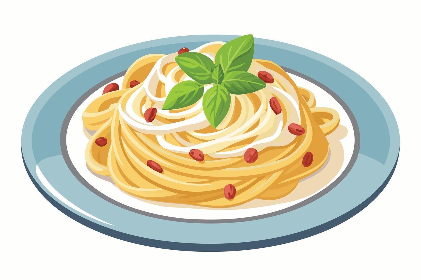 Creamy Pasta Dish with Toppings and Basil vector