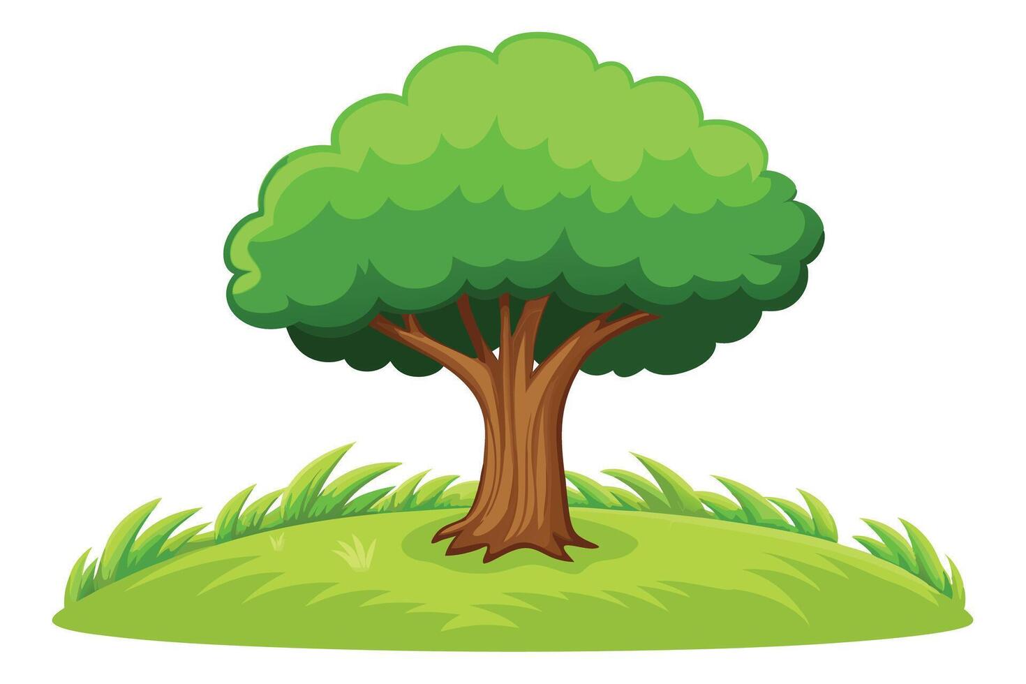 A illustration of a tree on a grassy hill. vector