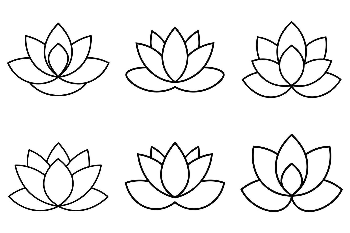 Six Simple Black Outline Lotus Flower Icons vector