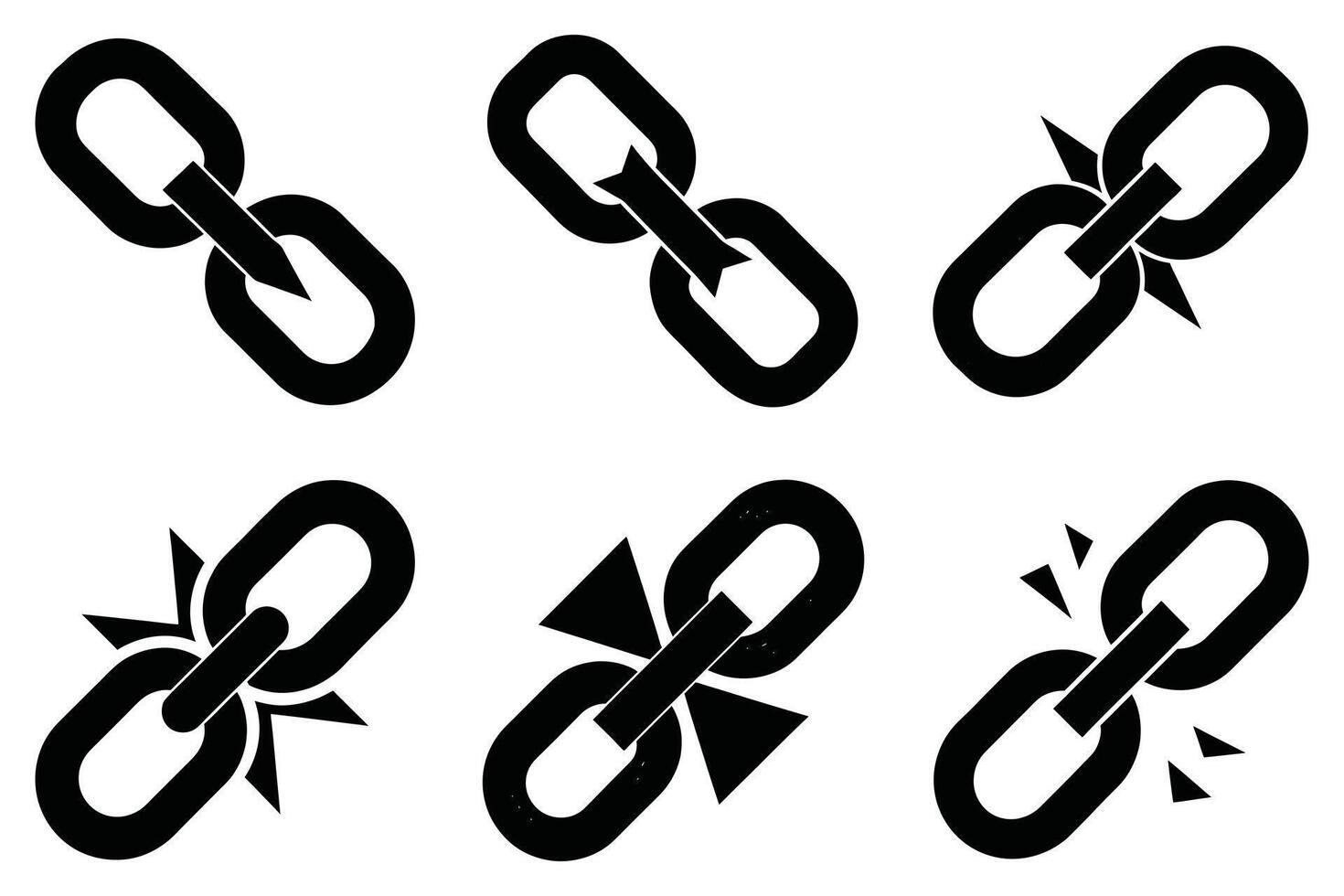 Broken Chain Links Icon Set on White Background vector