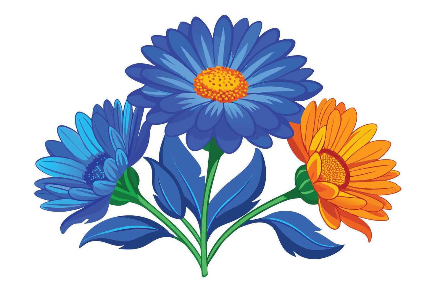 Vibrant Floral Arrangement of Blue and Orange Flowers vector