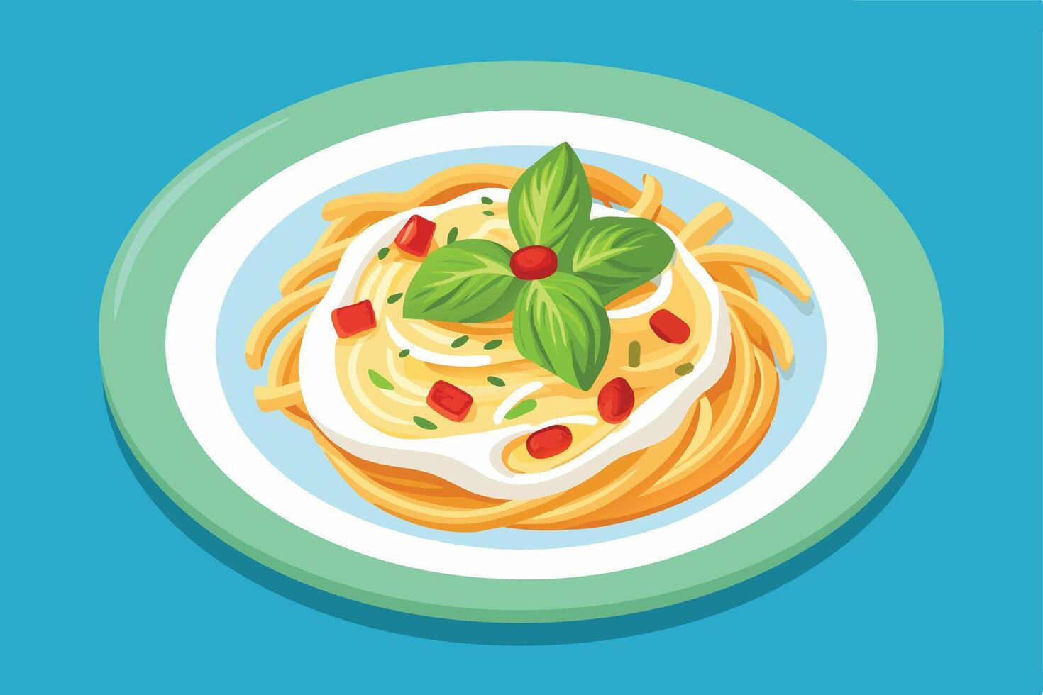 Delicious Creamy Pasta Dish with Toppings and Basil vector