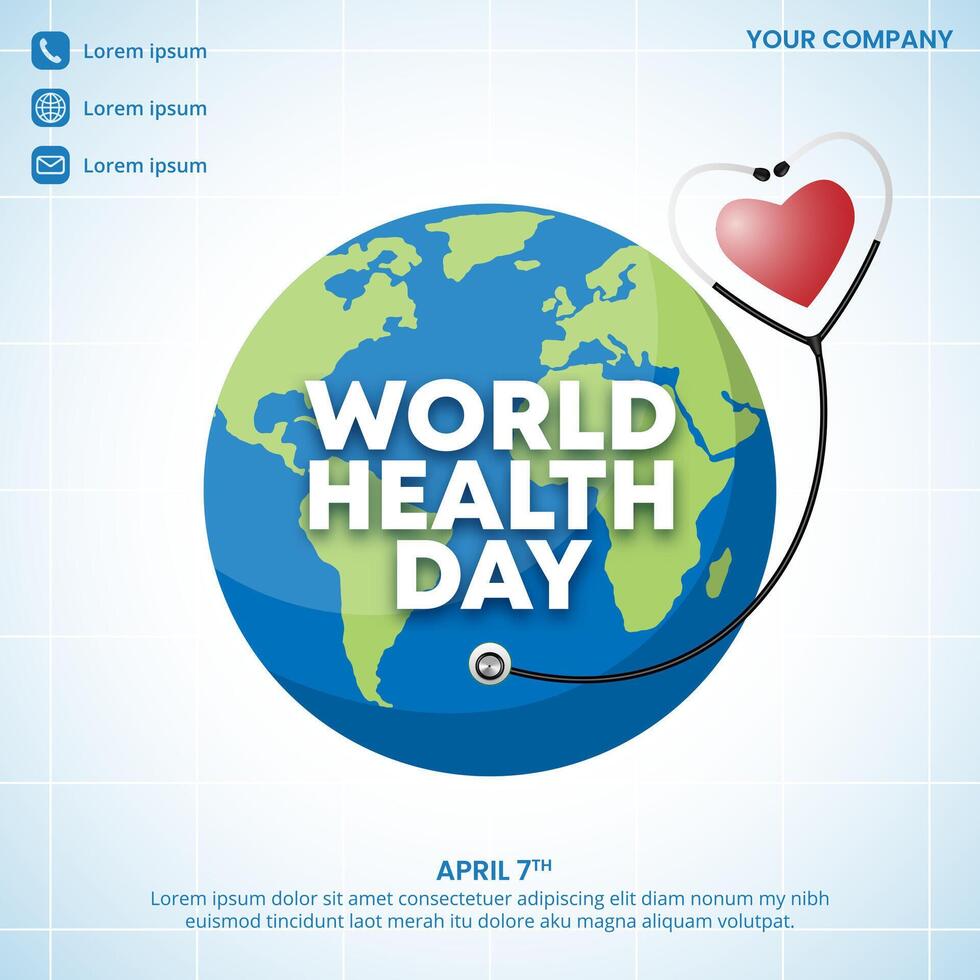 World Health Day design with an earth and stethoscope vector