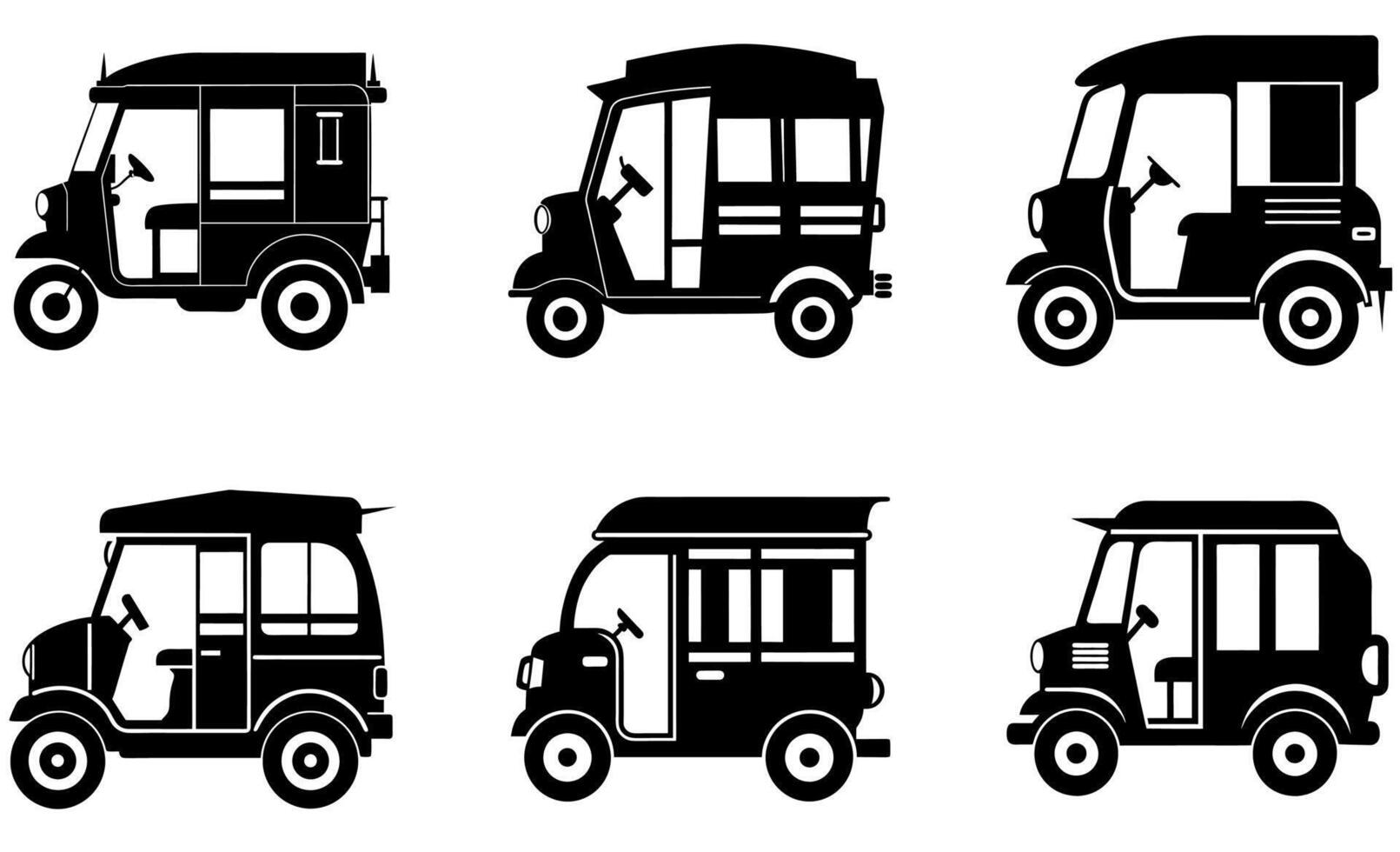 Silhouette of Various Auto-Rickshaws art vector
