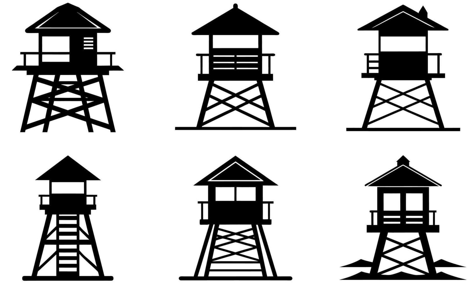 silhouette illustrations of observation towers vector