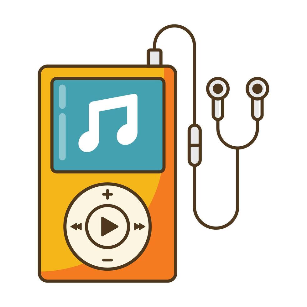 This image is a retro-style digital illustration of a classic MP3 player, resembling early 2000s portable music devices. vector