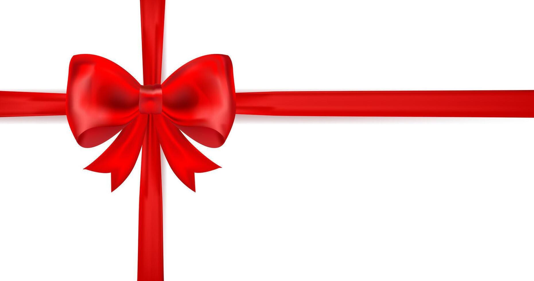 Realistic red satin ribbon bow tied into a classic bow with horizontal and vertical crossing ribbons on a white background. for gift wrapping,holiday decorations, greeting cards, invitation. vector