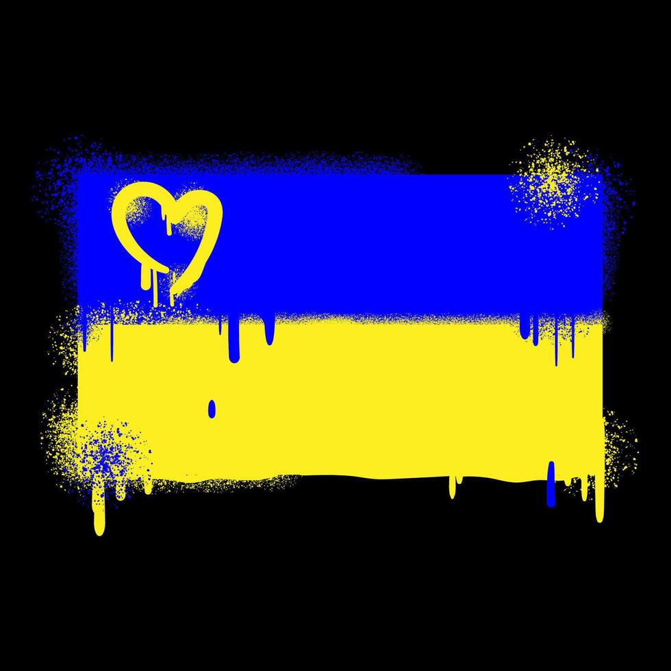 Ukraine Flag with Graffiti Style Paint Drips and Heart. Suitable for use in posters, social media graphics, protest materials, merchandise, digital art, and awareness campaigns. illustration vector