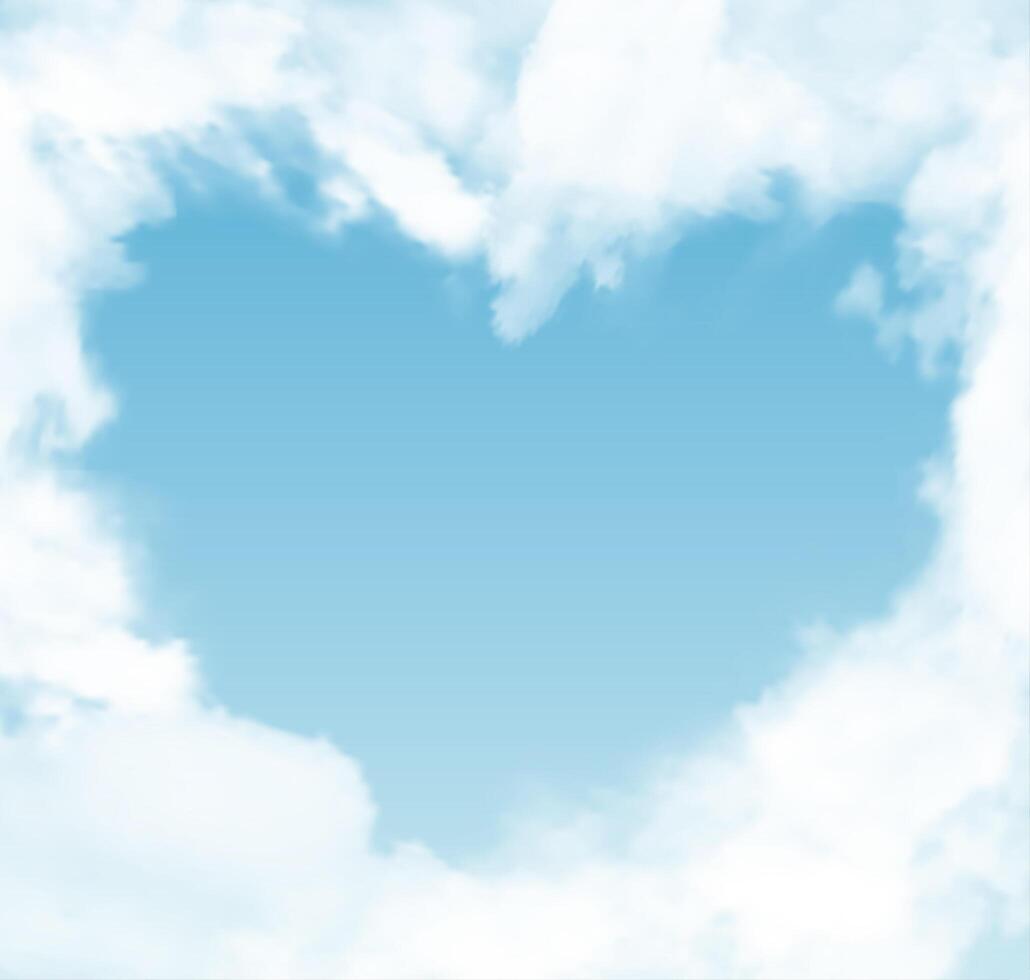 Realistic skyscape. Sky with clouds. Hole in clouds with shape of heart. vector