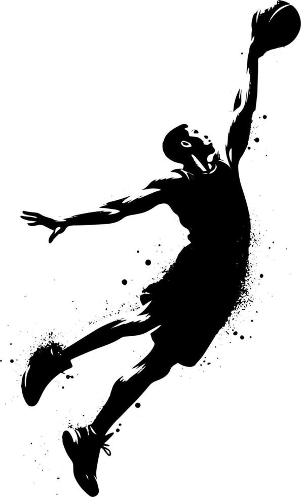 Basketball Player, Slam Dunk, Black And White Basketball Silhouette. vector