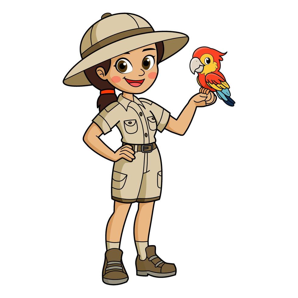 Zookeeper girl with parrot illustration by hand drawn vector